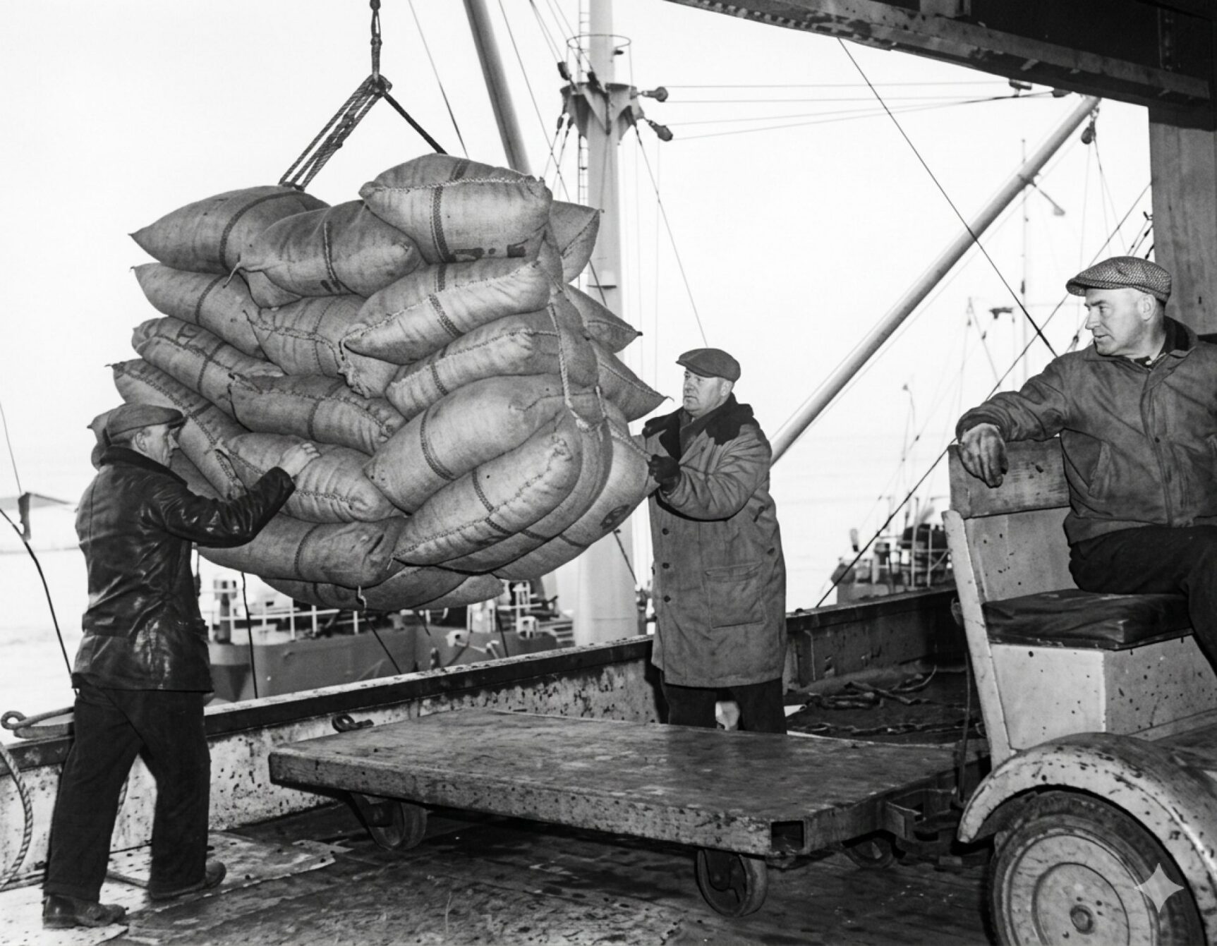 The old way of doing things: hauling crates, boxes, bales and barrels from ship to shore and back again. Courtesy of the Containerization and Intermodal Institute