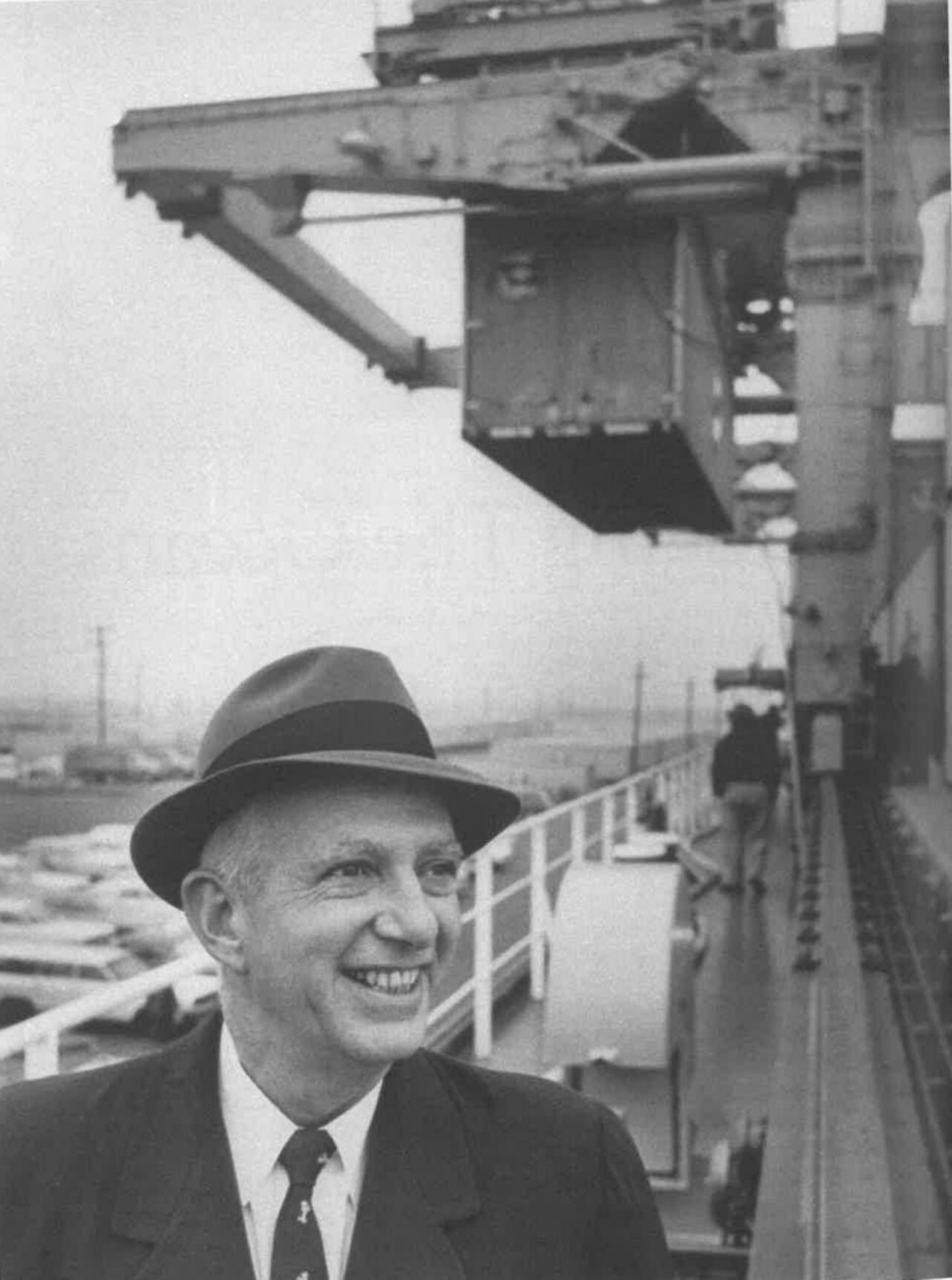Malcom McLean watches over his new container operation. Courtesy of the Containerization and Intermodal Institute.