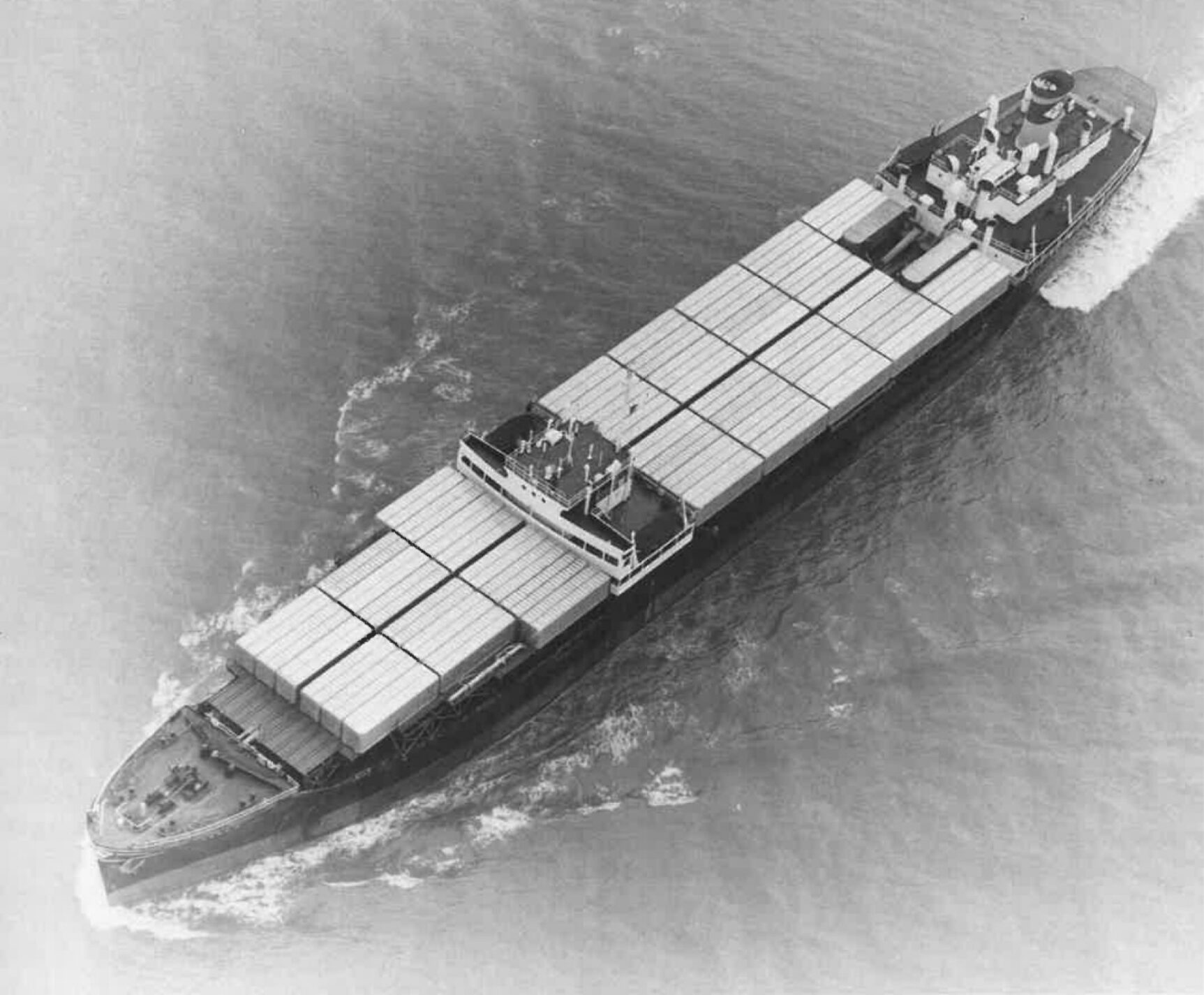 An aerial view of the Ideal-X and its 58 containers. Courtesy of the Containerization and Intermodal Institute
